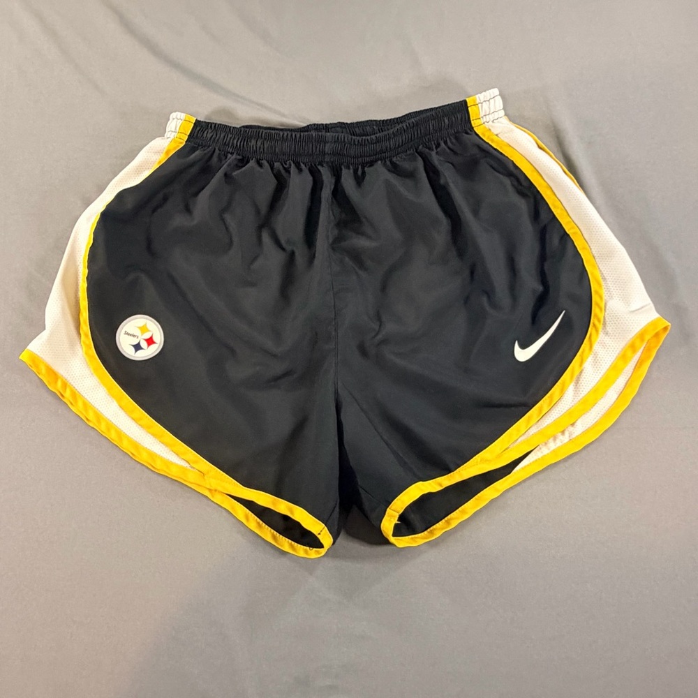 NFL Black and Yellow Women's Athletic Shorts with Team Patch Pittsburgh Steelers